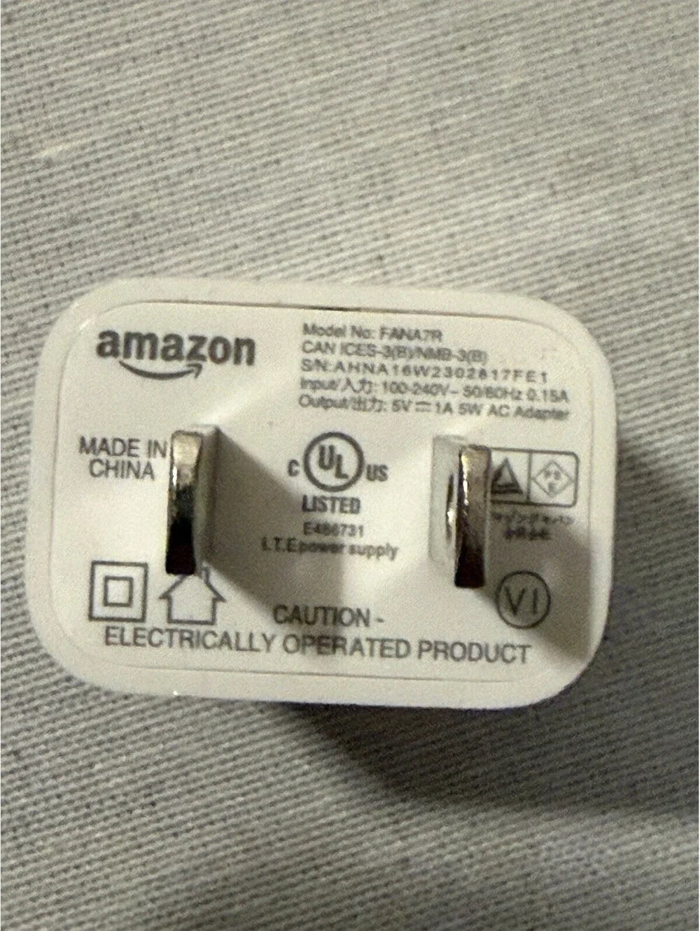 Amazon Power Adapter USB Charger 5V 1A Model FANATR